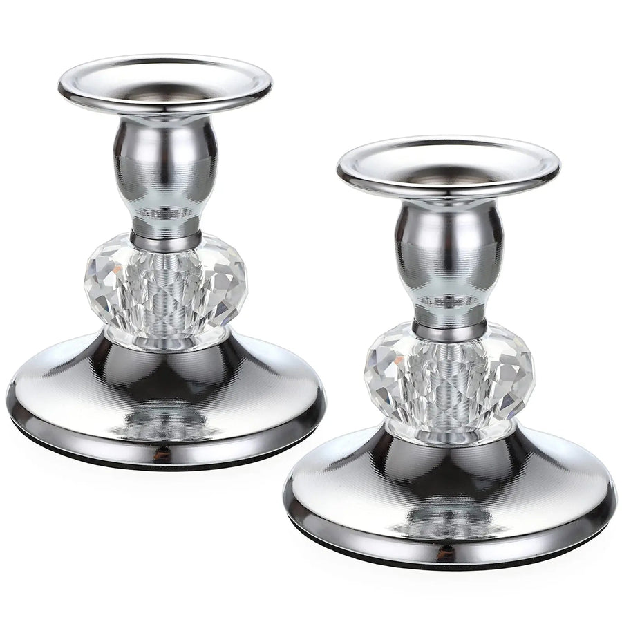 metal crystal taper candle holder, set of 2, silver, reference photo