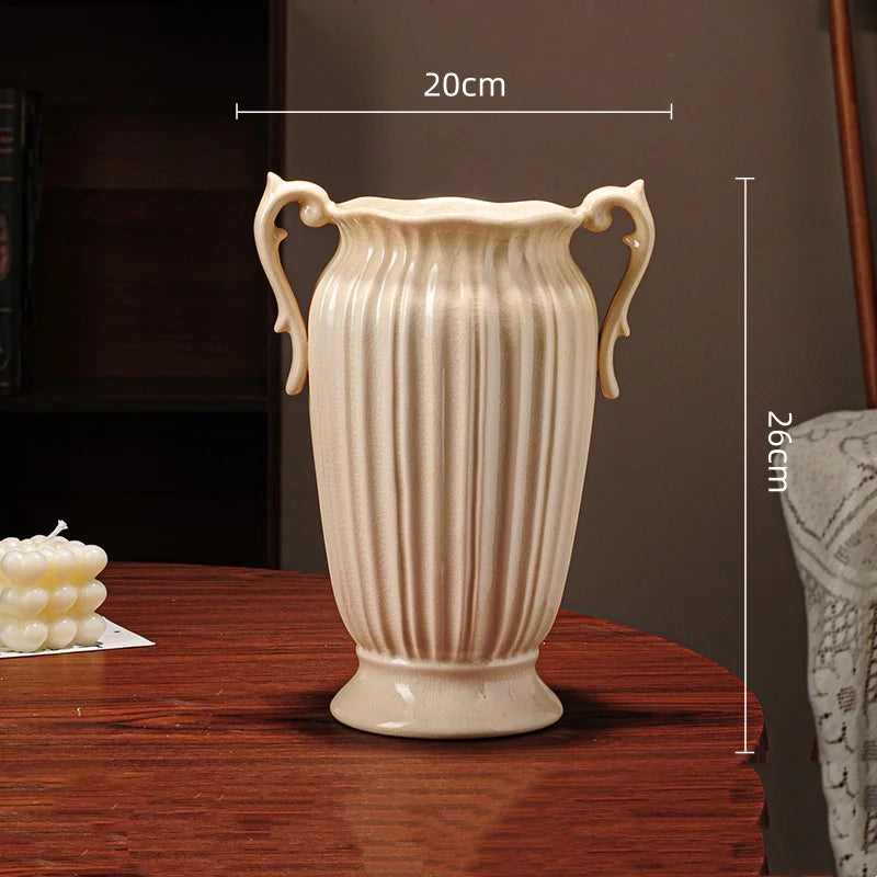 ribbed urn ceramic vase, cream, reference photo