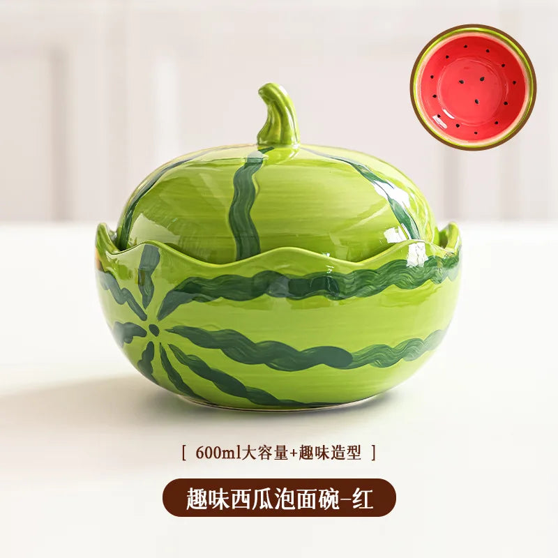 ceramic watermelon lidded decorative bowl, red, reference photo
