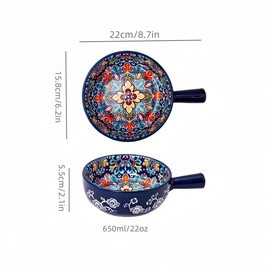 painted boho ceramic decorative bowl, navy, reference photo