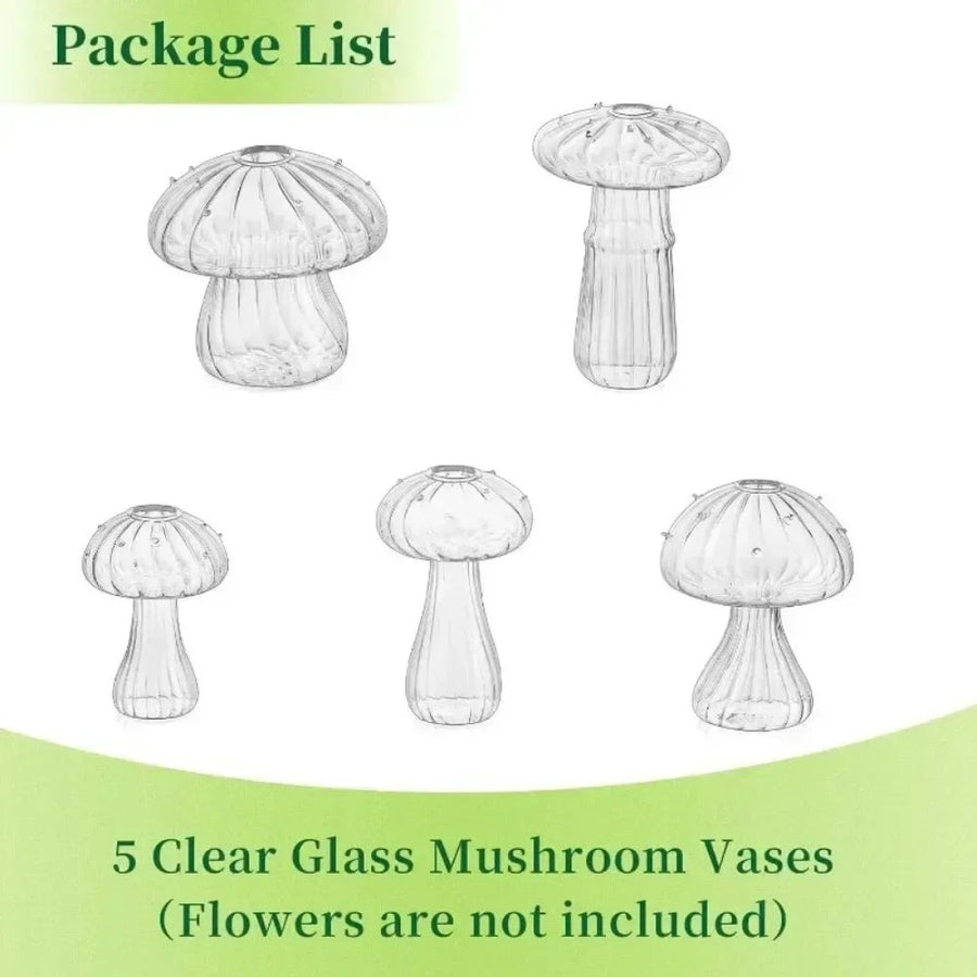 fluted glass mushroom bud vase set, clear, reference photo