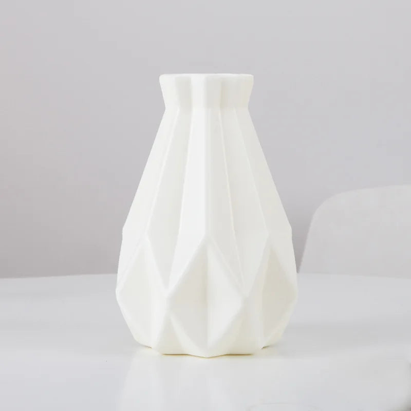faceted diamond plastic vase, white, reference photo