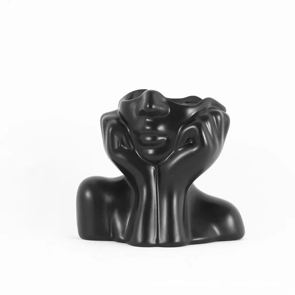 face bust vase, black, reference photo