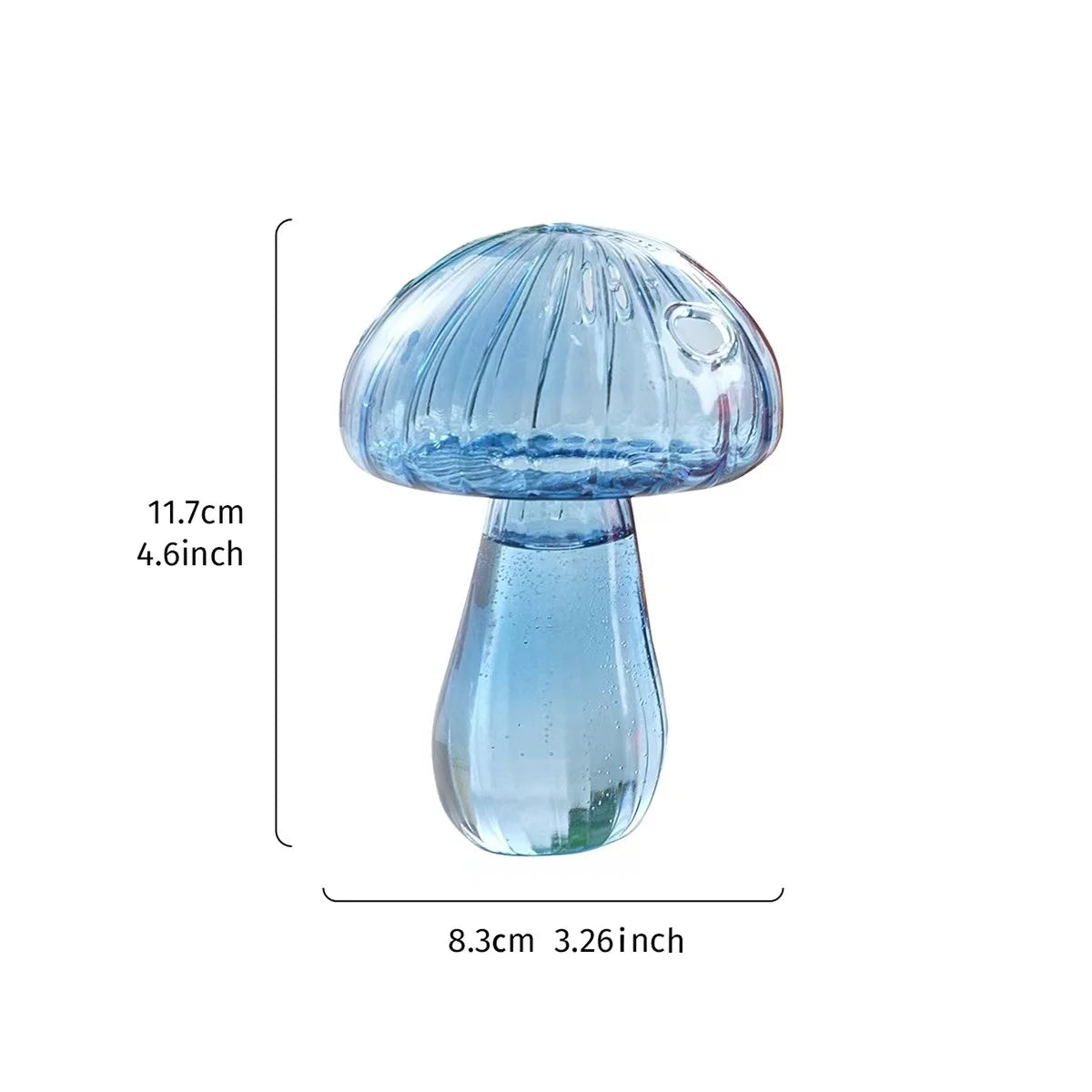 glass mushroom bud vase, blue, reference photo