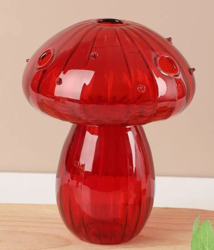 glass mushroom bud vase, red, reference photo