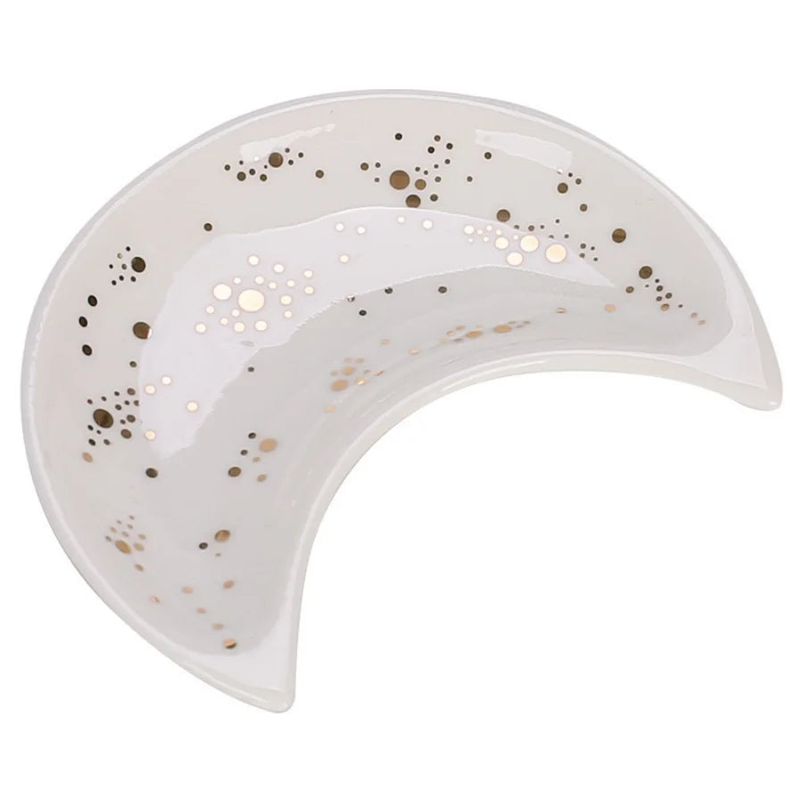 speckled ceramic moon trinket dish, white, reference photo
