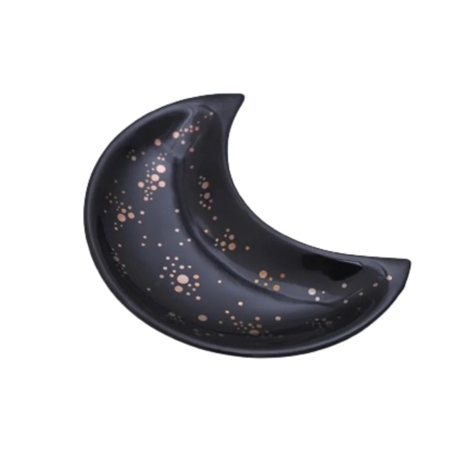 speckled ceramic moon trinket dish, black, reference photo