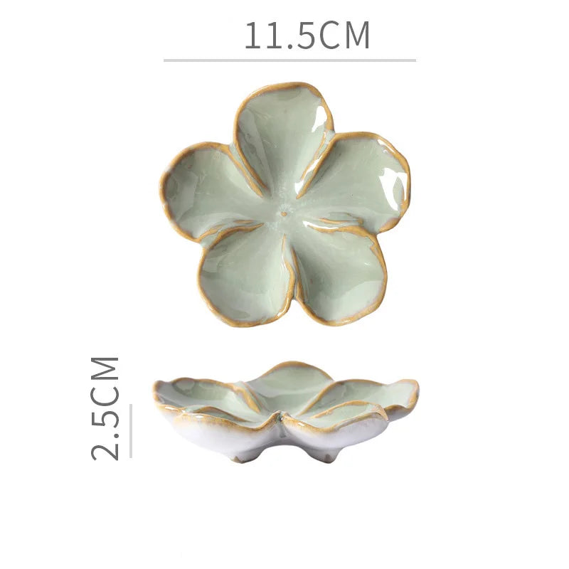 glazed ceramic blossom trinket dish, sage, reference photo