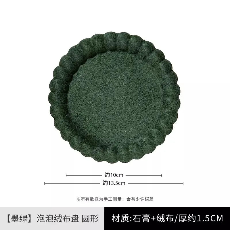 velvet round trinket tray, forest green, reference photo