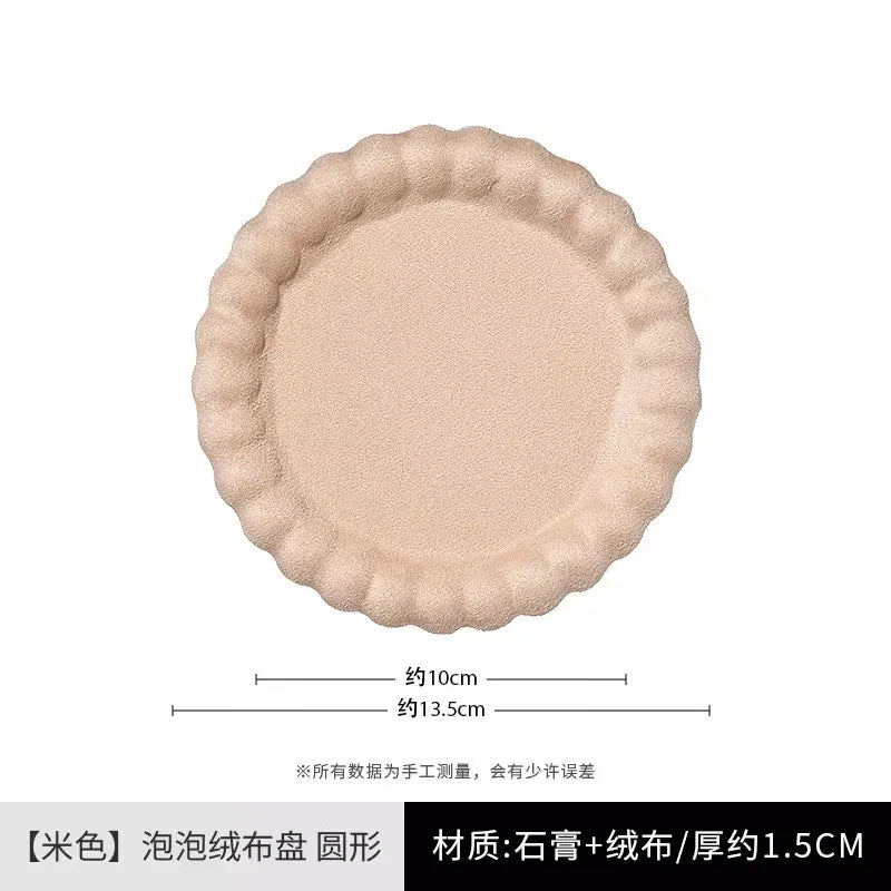 velvet round trinket tray, beige, reference photo