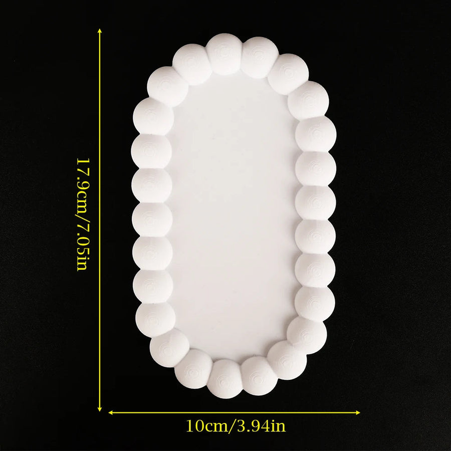 beaded oval trinket tray, white, reference photo