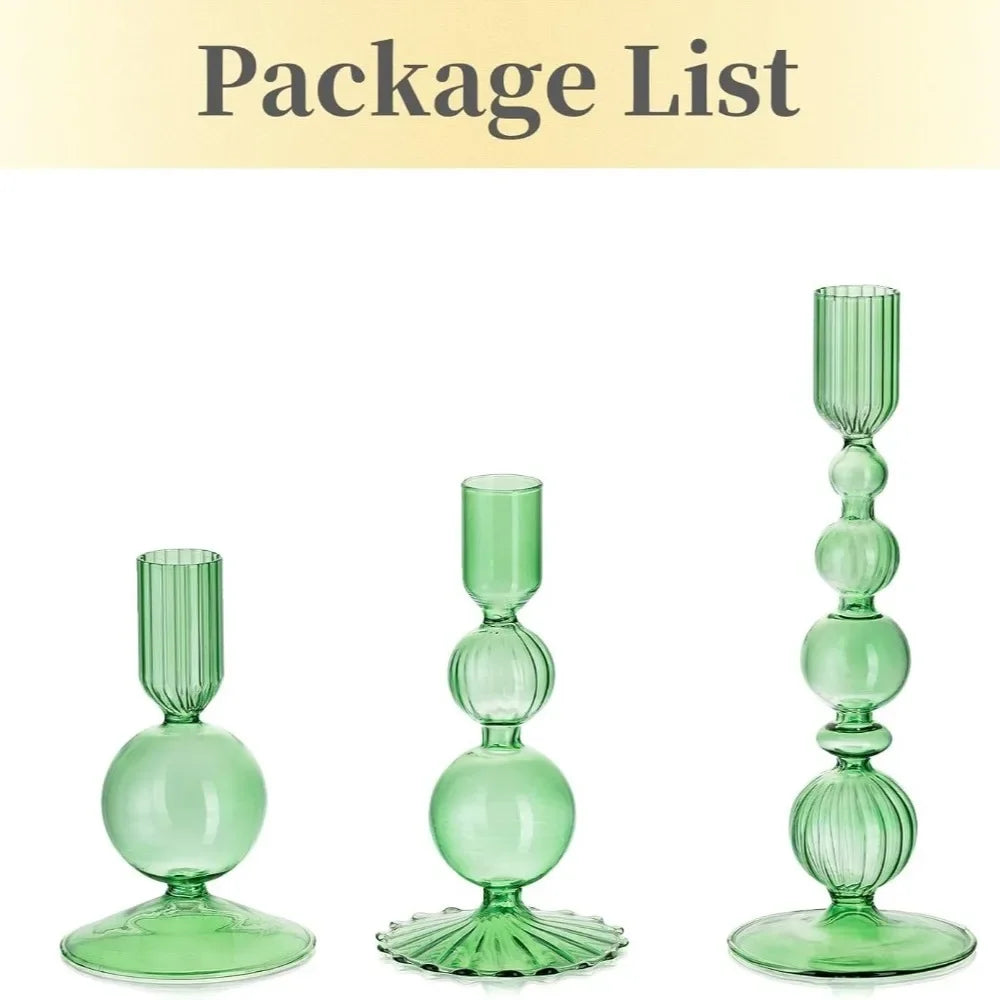 glass bubble taper candle holder, set of 3, green, reference photo