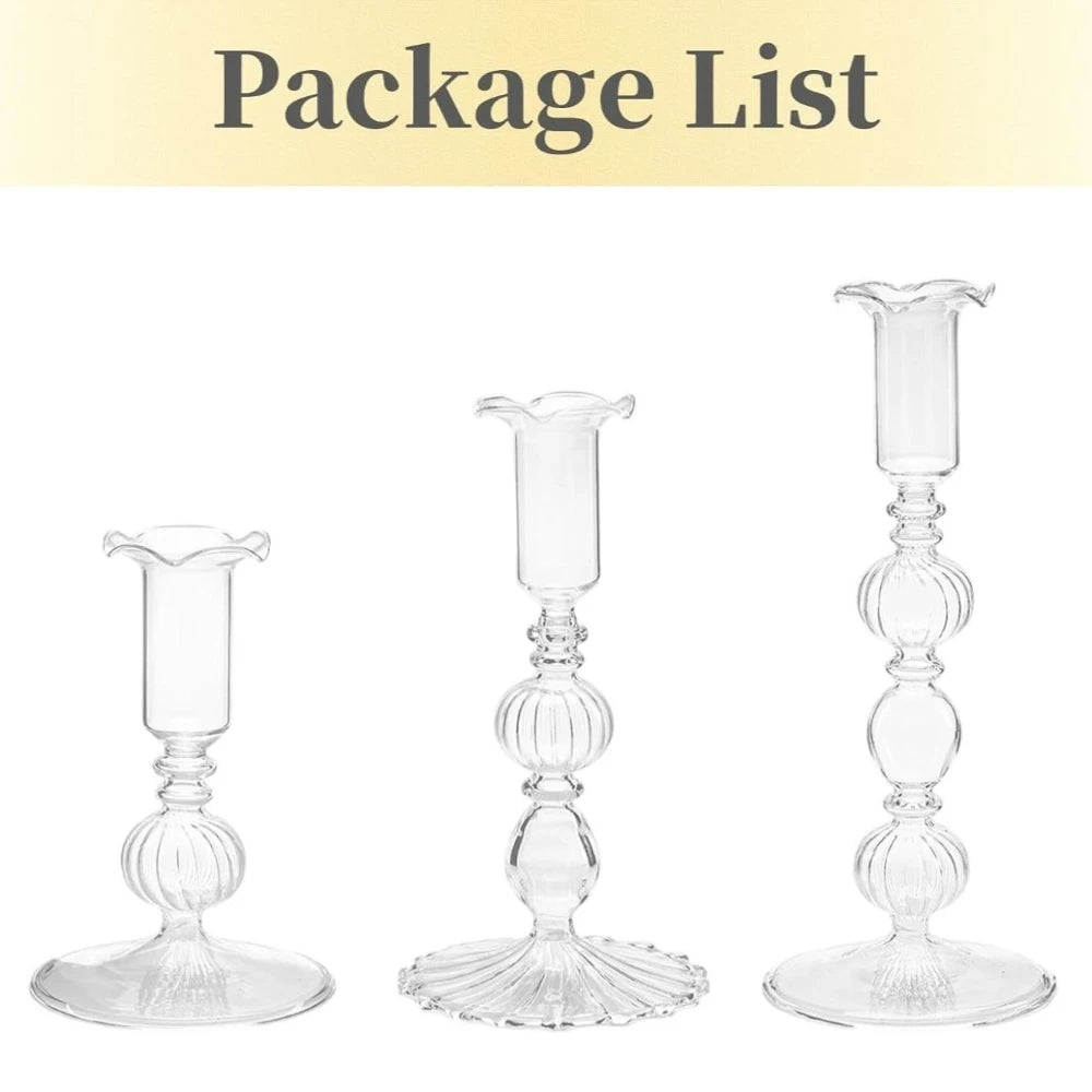 glass ruffled taper candle holder, set of 3, clear, reference photo
