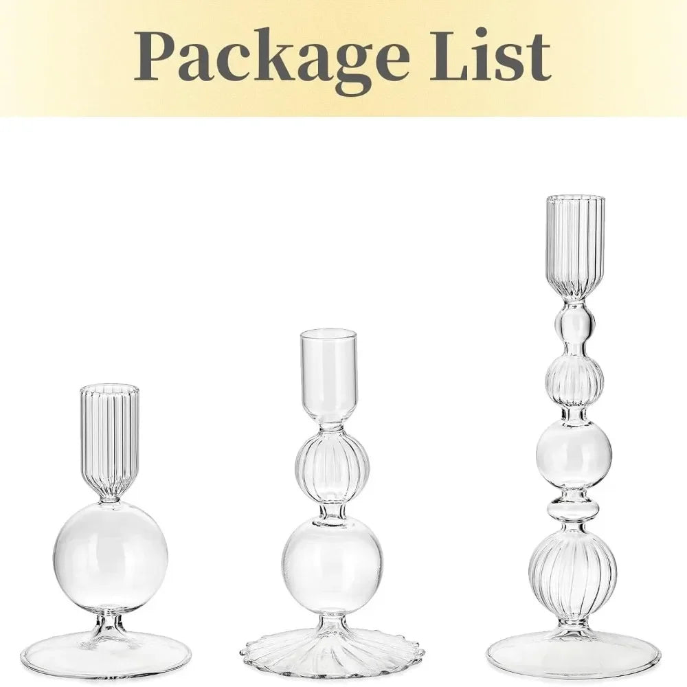 glass bubble taper candle holder, set of 3, clear, reference photo