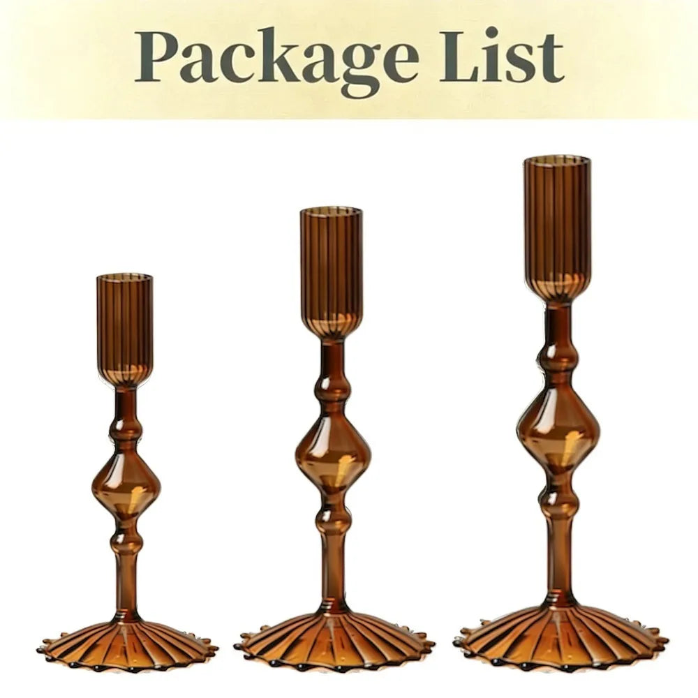 glass fluted taper candle holder, set of 3, brown, reference photo