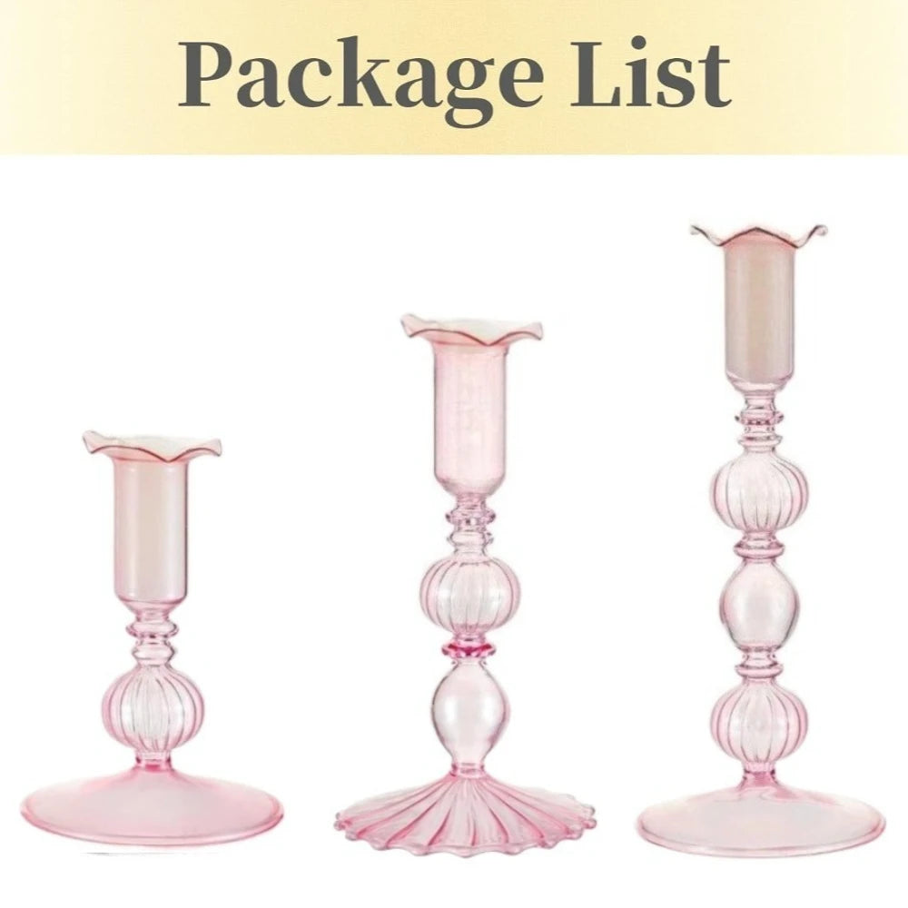 glass ruffled taper candle holder, set of 3, pink, reference photo