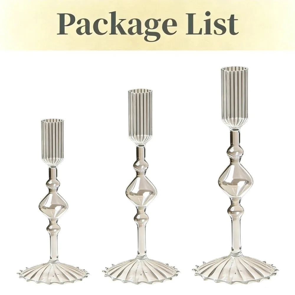 glass fluted taper candle holder, set of 3, clear, reference photo