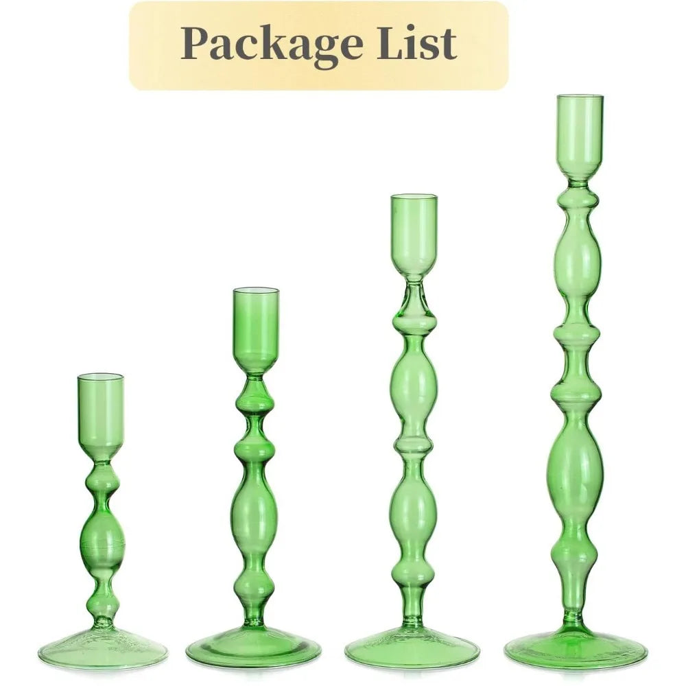 glass wavy taper candle holder, set of 3, green, reference photo