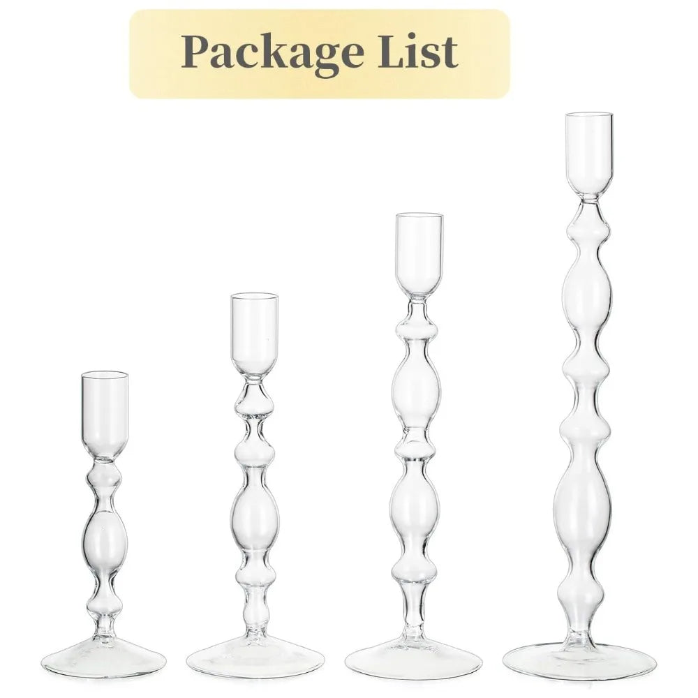 glass wavy taper candle holder, set of 3, clear, reference photo