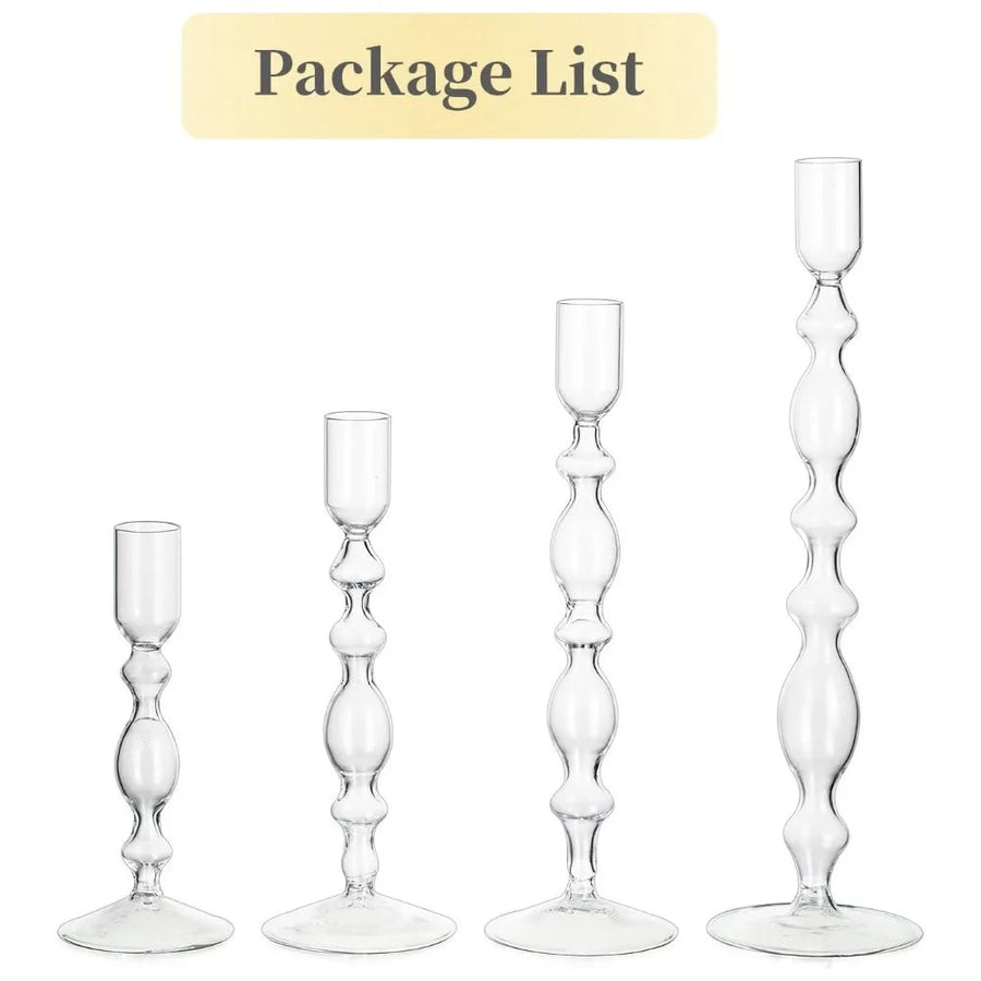 glass wavy taper candle holder, set of 3, clear, reference photo