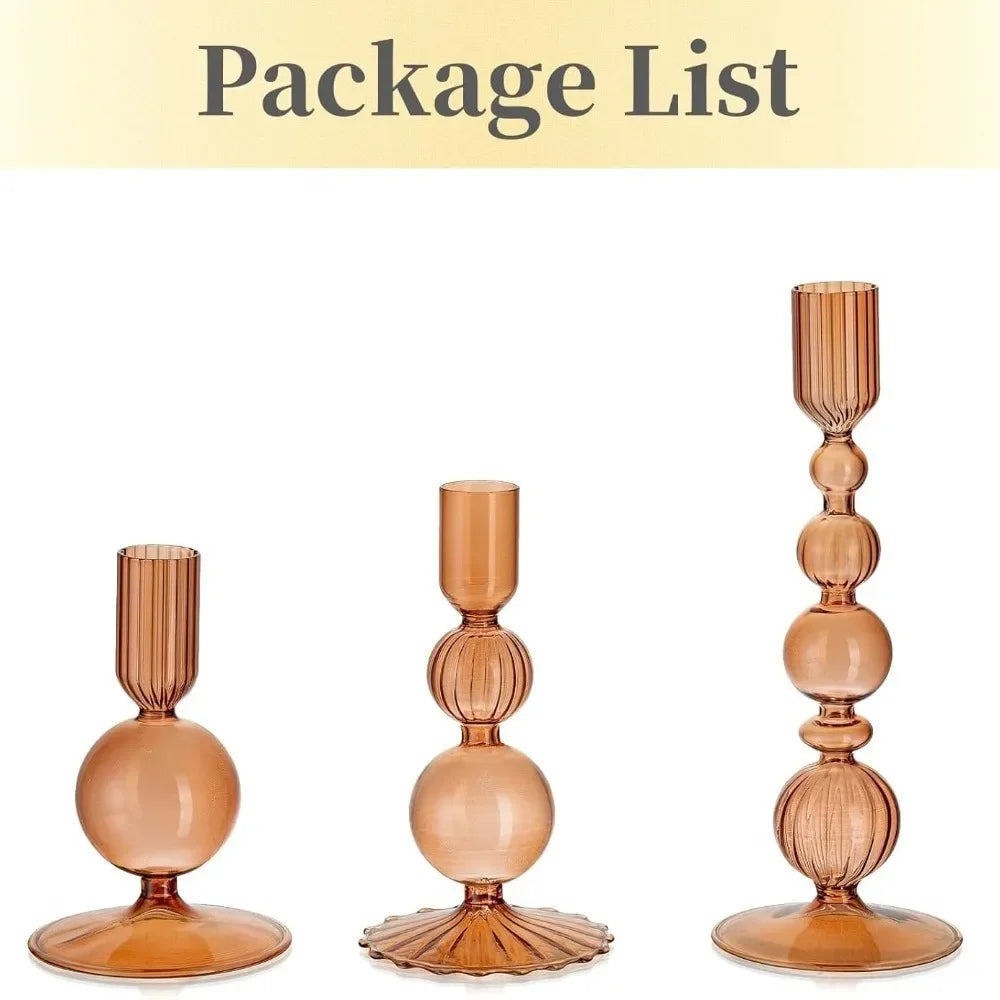 glass bubble taper candle holder, set of 3, brown, reference photo