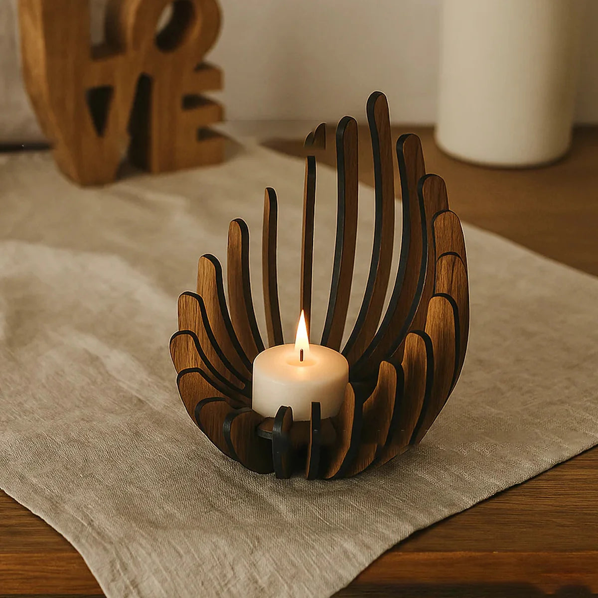 wooden lotus tea light candle holder, reference photo
