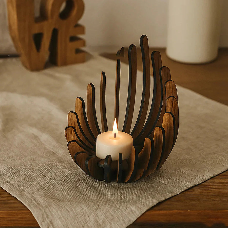 wooden lotus tea light candle holder, reference photo