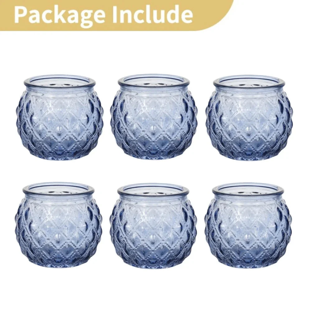 glass quilted votive candle holder, set of 6, blue, reference photo