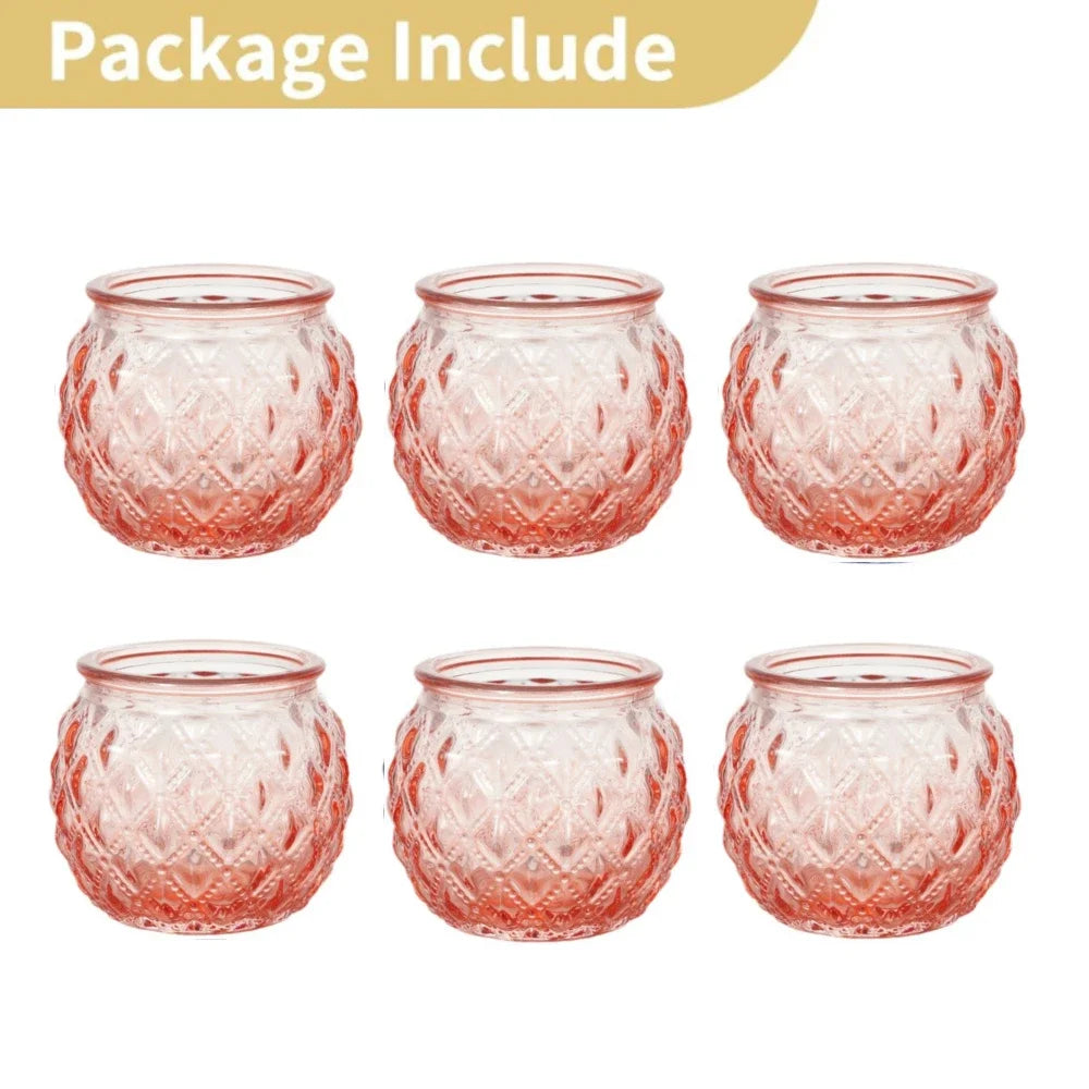 glass quilted votive candle holder, set of 6, pink, reference photo