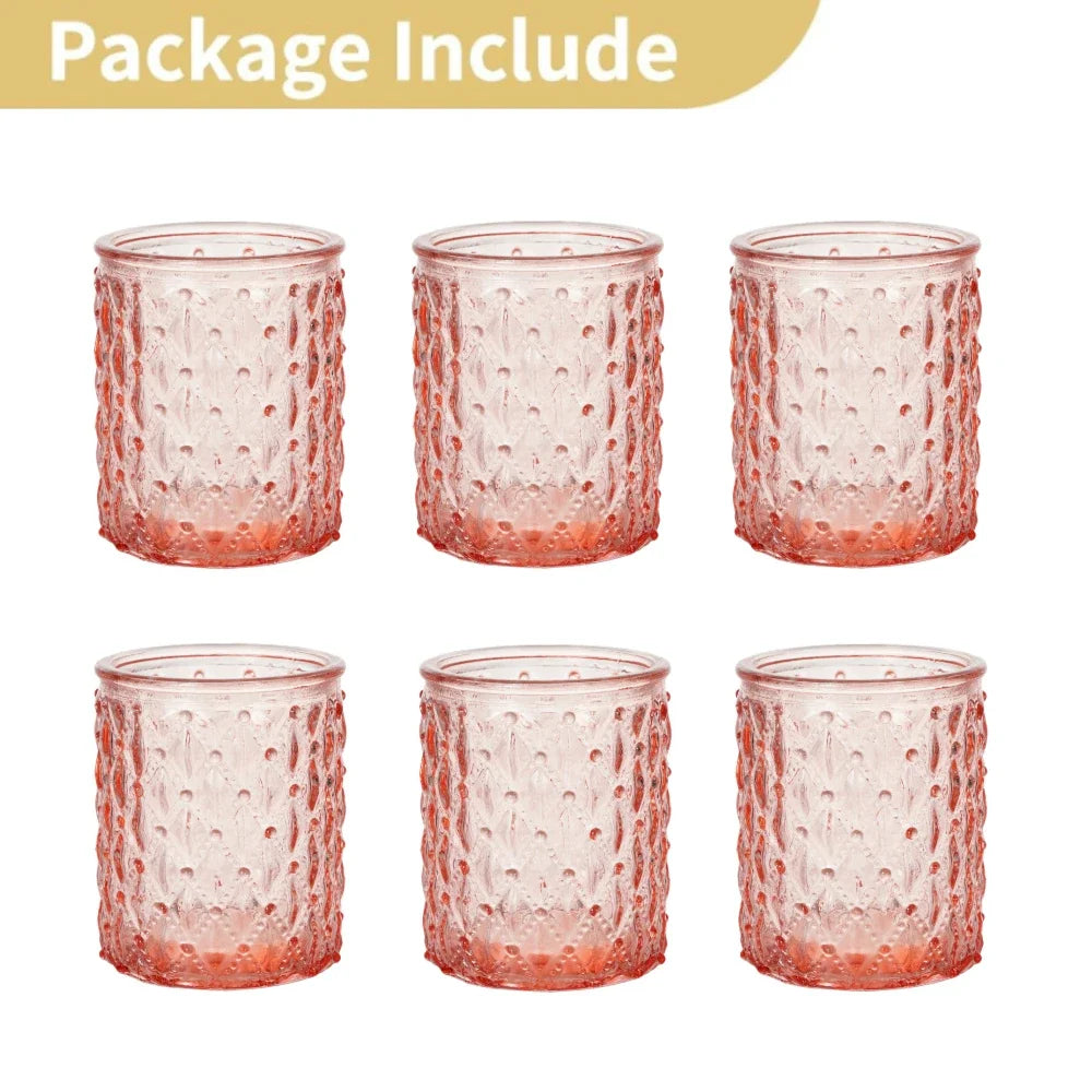 hobnail glass votive candle holder, set of 6, pink, reference photo