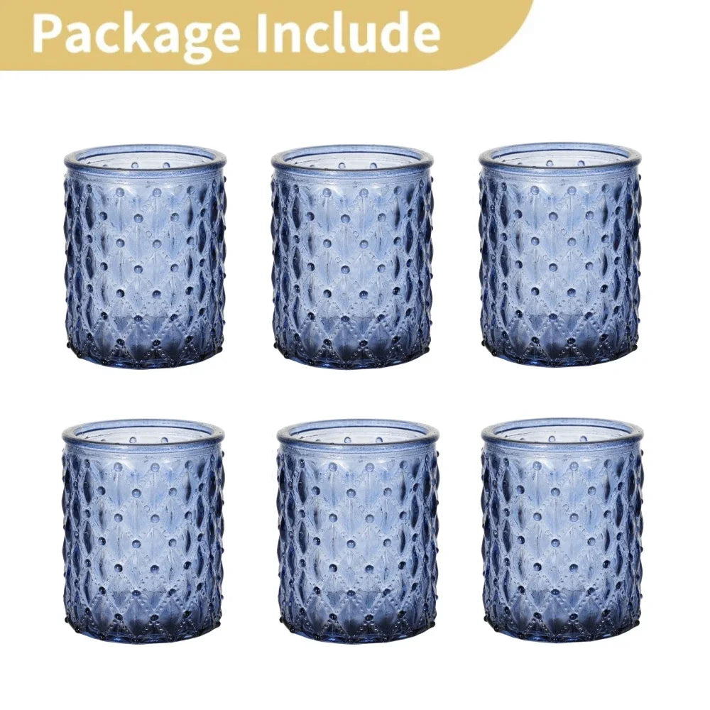 hobnail glass votive candle holder, set of 6, blue, reference photo