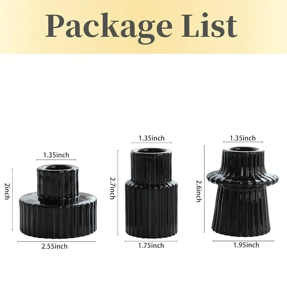 ribbed glass taper candle holder, set of 3, black, reference photo