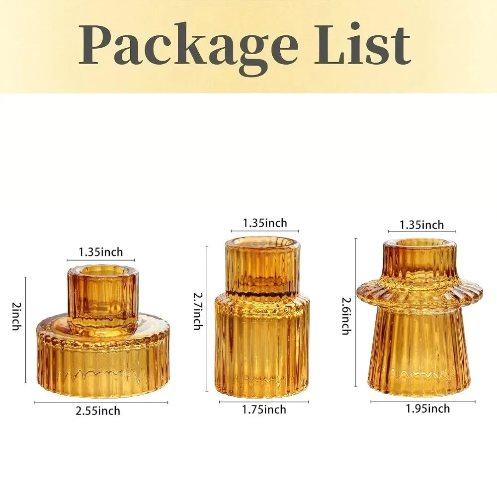 ribbed glass taper candle holder, set of 3, amber, reference photo