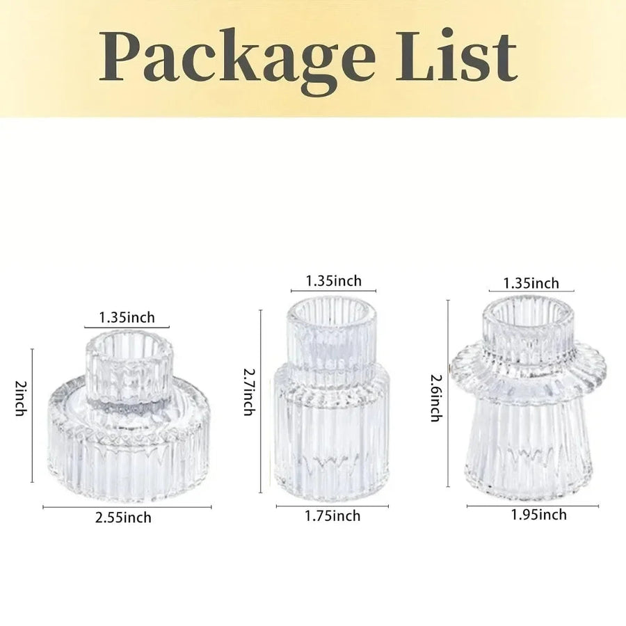 ribbed glass taper candle holder, set of 3, clear, reference photo