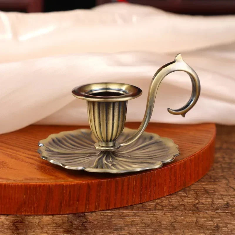 metal chamberstick taper candle holder, bronze, reference photo