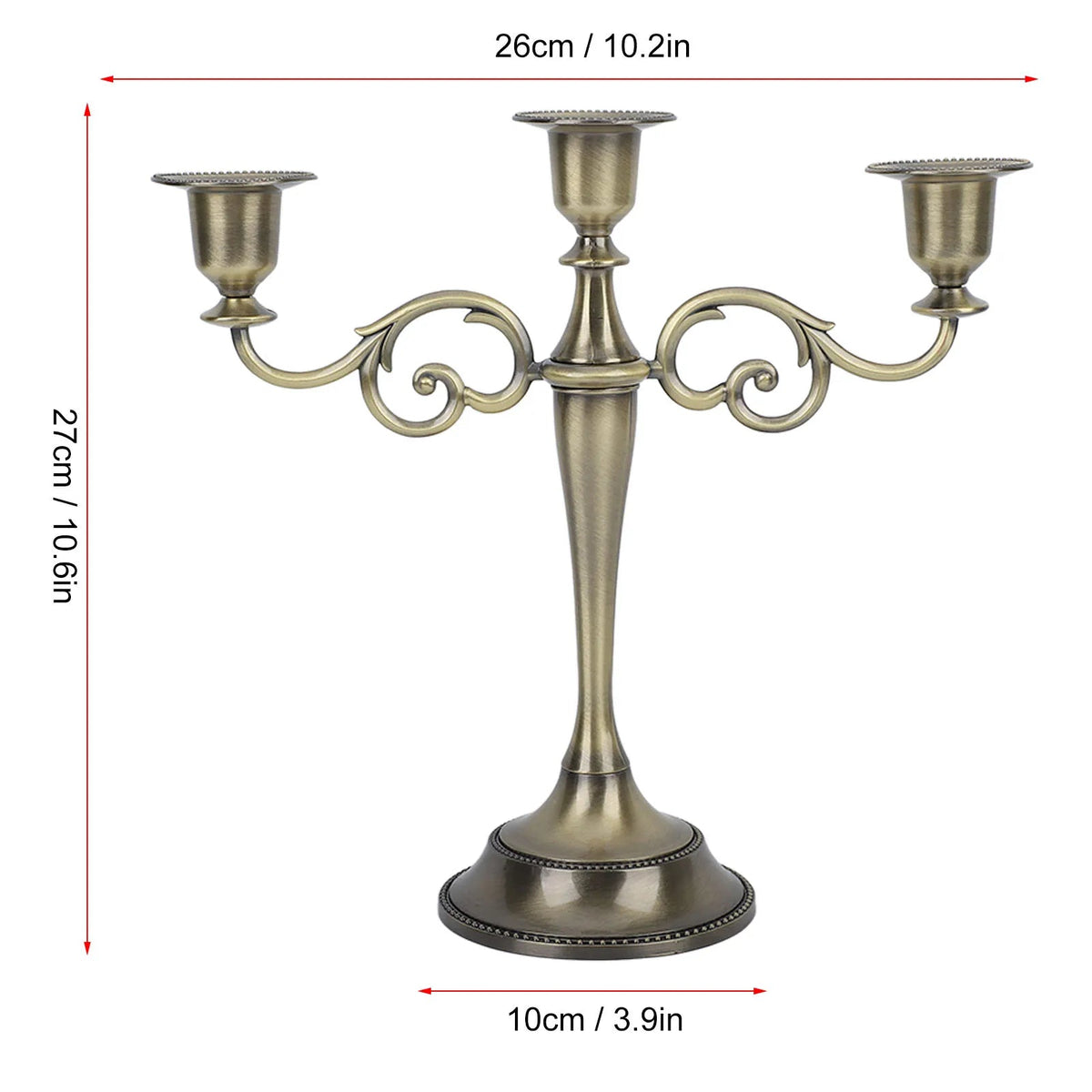 metal 3 arm candelabra candle holder, bronze, reference photo