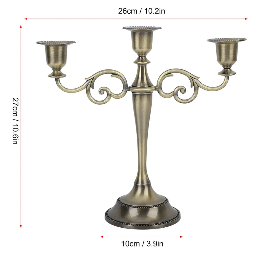 metal 3 arm candelabra candle holder, bronze, reference photo