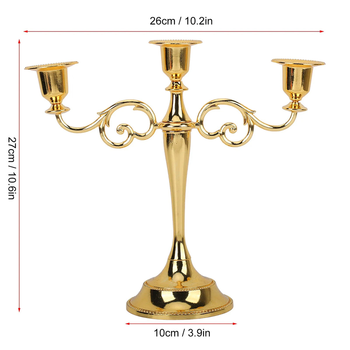 metal 3 arm candelabra candle holder, gold, reference photo