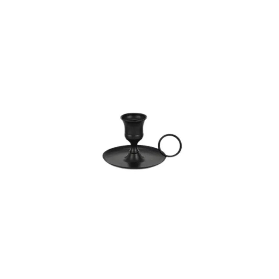 mini metal chamberstick candle holder, black, reference photo