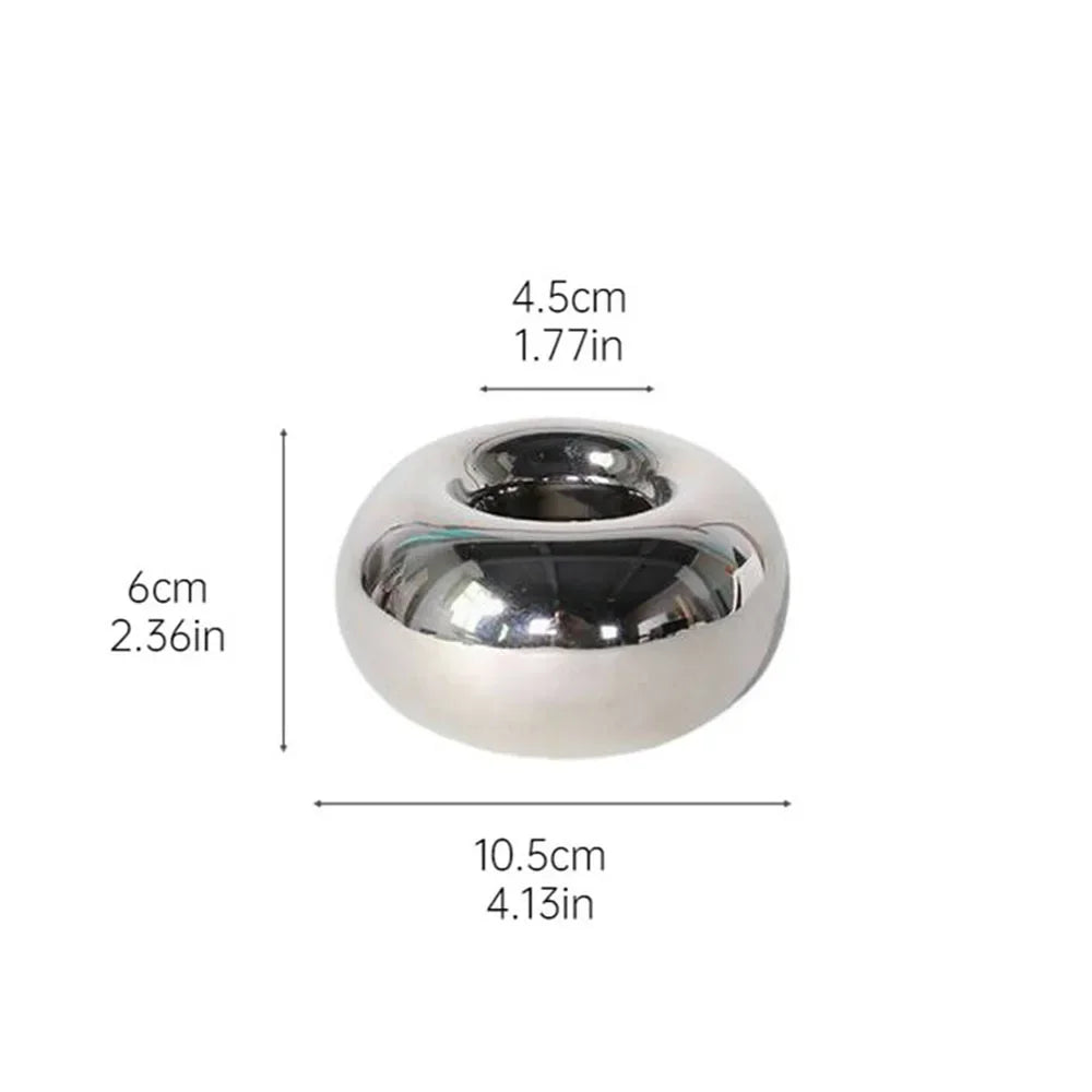 silver ceramic donut candle holder, large, reference photo