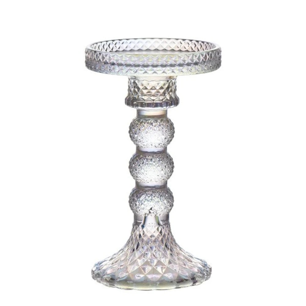 cut glass pillar candle holder, clear, large, reference photo