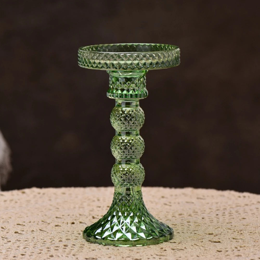 cut glass pillar candle holder, green, large, reference photo