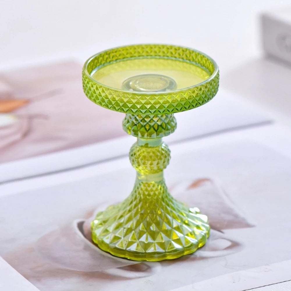 cut glass pillar candle holder, lime, small, reference photo
