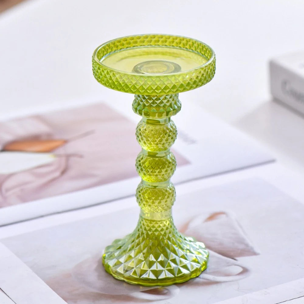 cut glass pillar candle holder, lime, large, reference photo