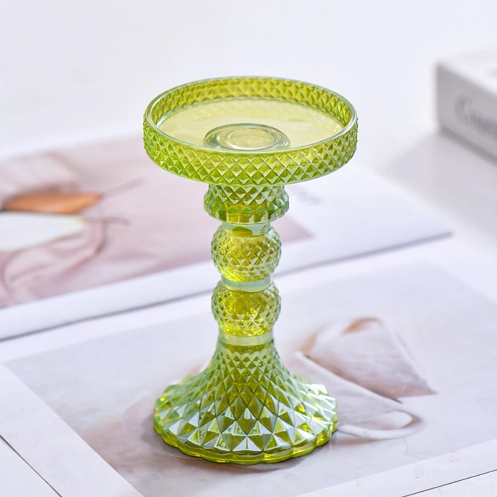 cut glass pillar candle holder, lime, medium, reference photo