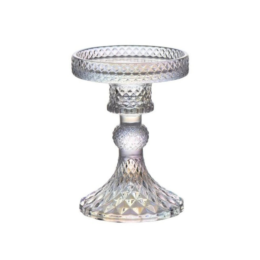 cut glass pillar candle holder, clear, small, reference photo