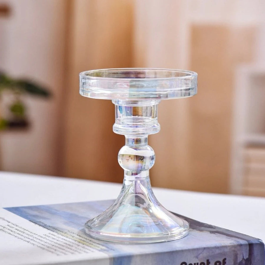 beaded glass pillar candle holder, clear, small, reference photo