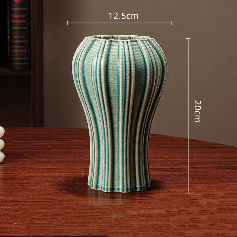 fluted gourd ceramic vase, teal, reference photo