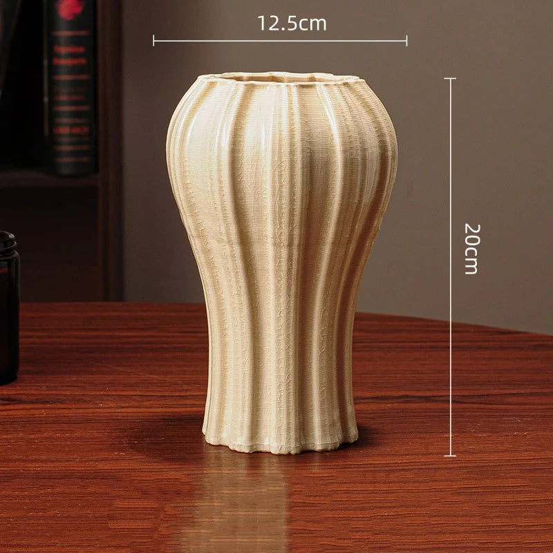 fluted gourd ceramic vase, cream, reference photo