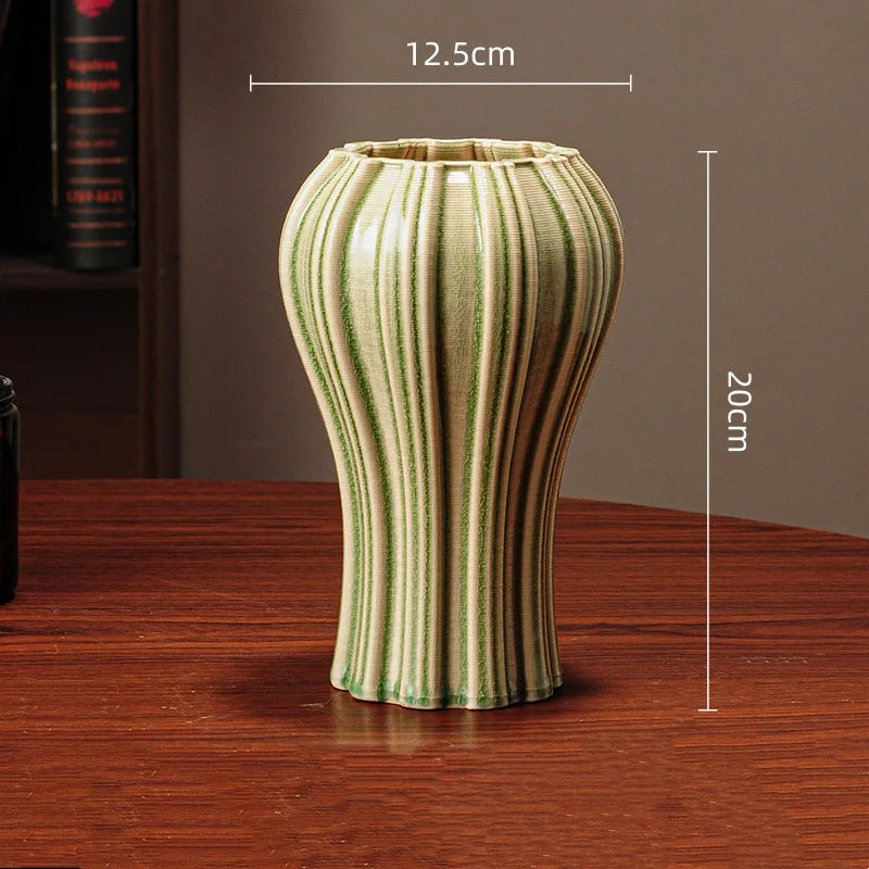fluted gourd ceramic vase, olive, reference photo